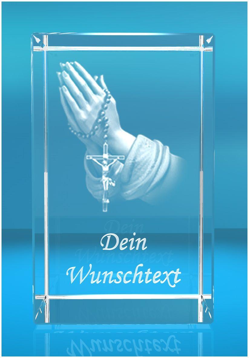 3D Glasquader Motiv: Betende Hände + Wunschtext 3D Glasquader Motiv: Betende Hände + Wunschtext