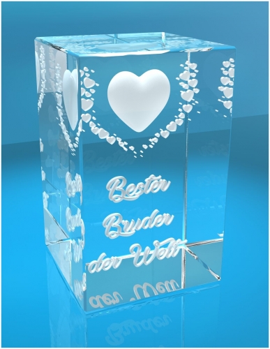 VIP-LASER   3D Kristall   Motiv: Fliegende Herzen   Bester Bruder der Welt