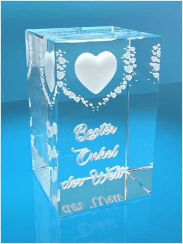 VIP-LASER   3D Kristall   Motiv: Fliegende Herzen   Bester Onkel der Welt