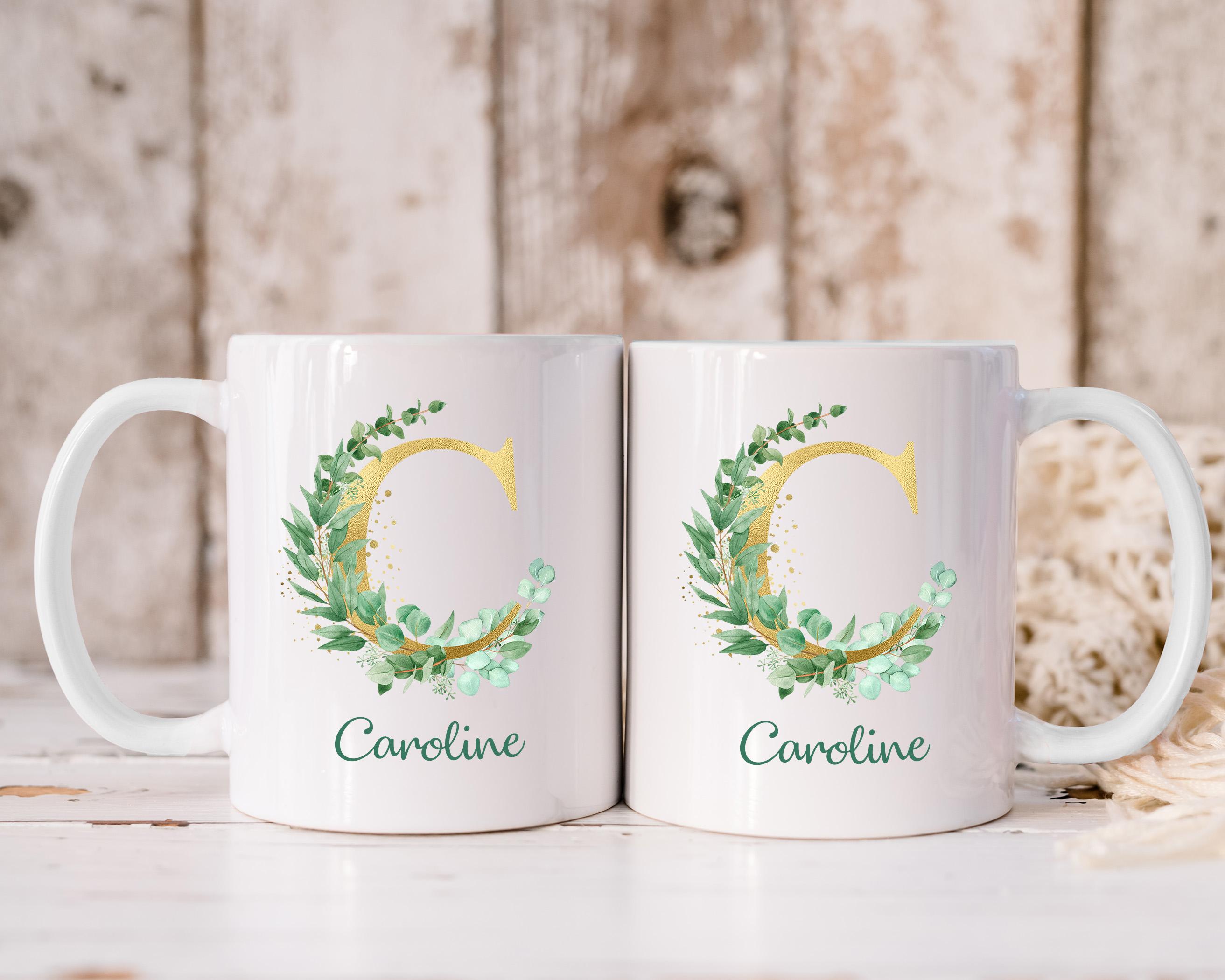 LOVEGOALS Kaffeetasse Eukalyptus Namenstasse Monogramm personalisiert incl. Deinem Wunschnamen