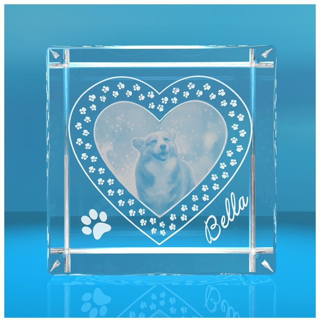 2D Glasfoto Kristall Würfel I Pfotenherz mit Deinem Wunschfoto 2D Glasfoto Kristall Würfel I Pfotenherz mit Deinem Wunschfoto