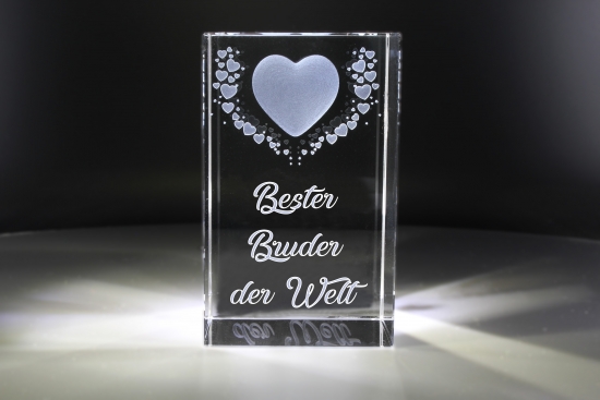 VIP-LASER   3D Kristall   Motiv: Fliegende Herzen   Bester Bruder der Welt