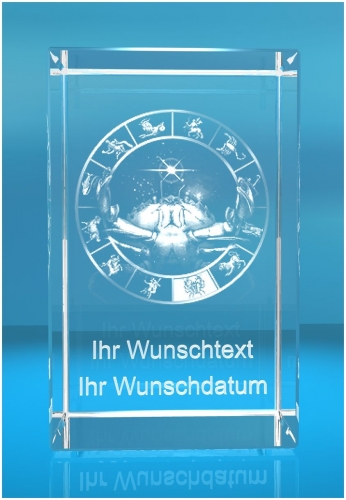 3D Glasquader Motiv: Sternzeichen Krebs + Wunschtext 3D Glasquader Motiv: Sternzeichen Krebs + Wunschtext
