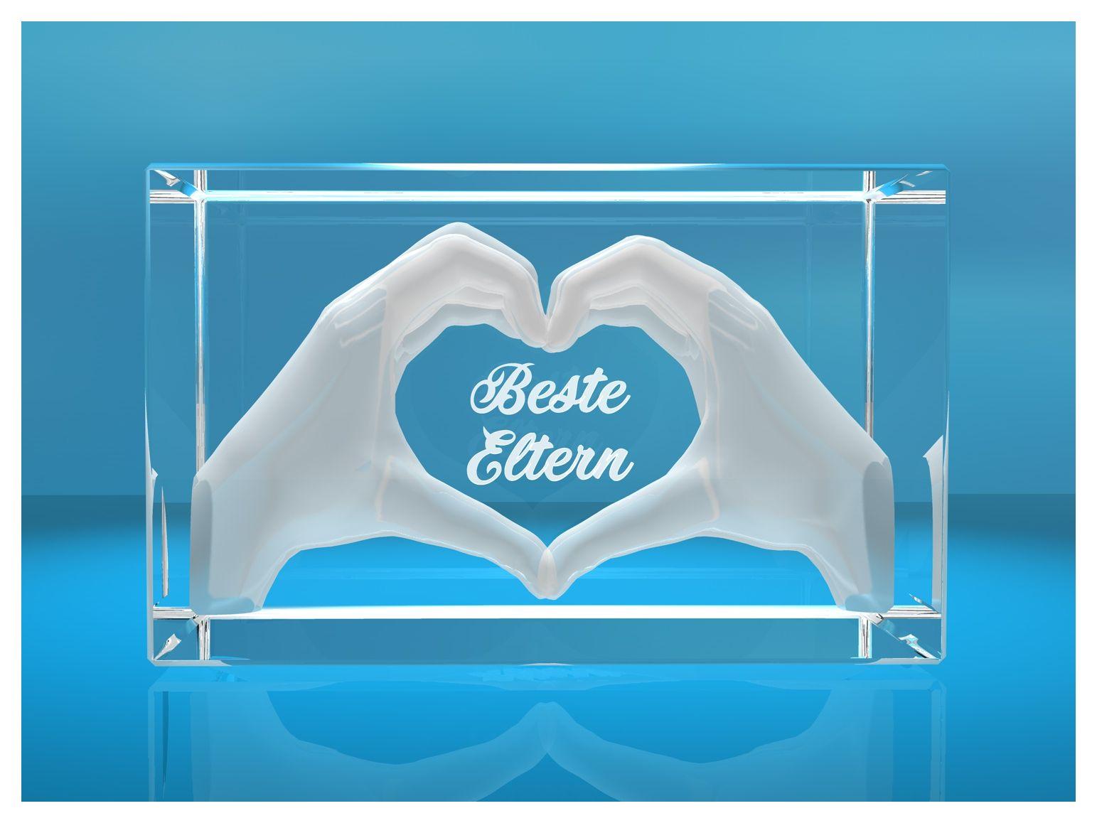 3D Glasquader I Herz aus Händen mit Gravur I Text: Beste Eltern 3D Glasquader I Herz aus Händen mit Gravur I Text: Beste Eltern