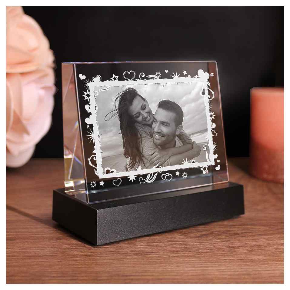 2D Glasfoto Fotoframe Motiv mit Sternen und Herzen und Deinem Wunschfoto