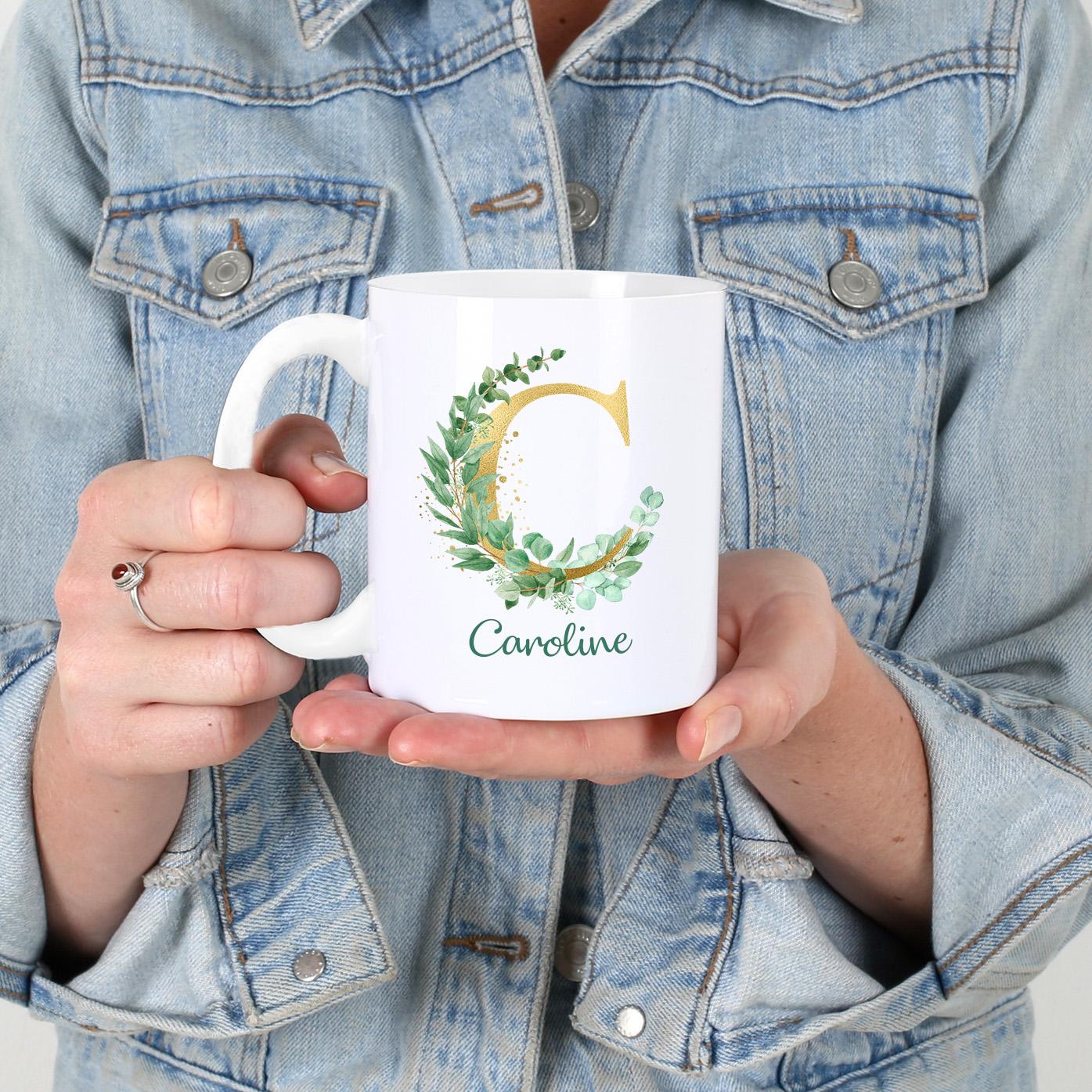 LOVEGOALS Kaffeetasse Eukalyptus Namenstasse Monogramm personalisiert incl. Deinem Wunschnamen