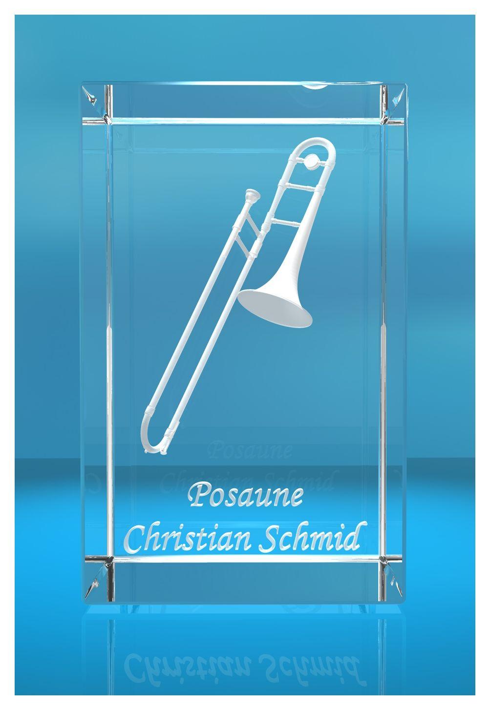 3D Glasquader |Posaune mit Wunschnamen |Blasinstrument |Geschenk für Posaunespieler Musiker Orchester