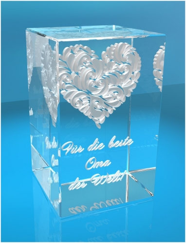 3D Glasquader   Motiv: Verziertes Herz   Beste Oma der Welt!