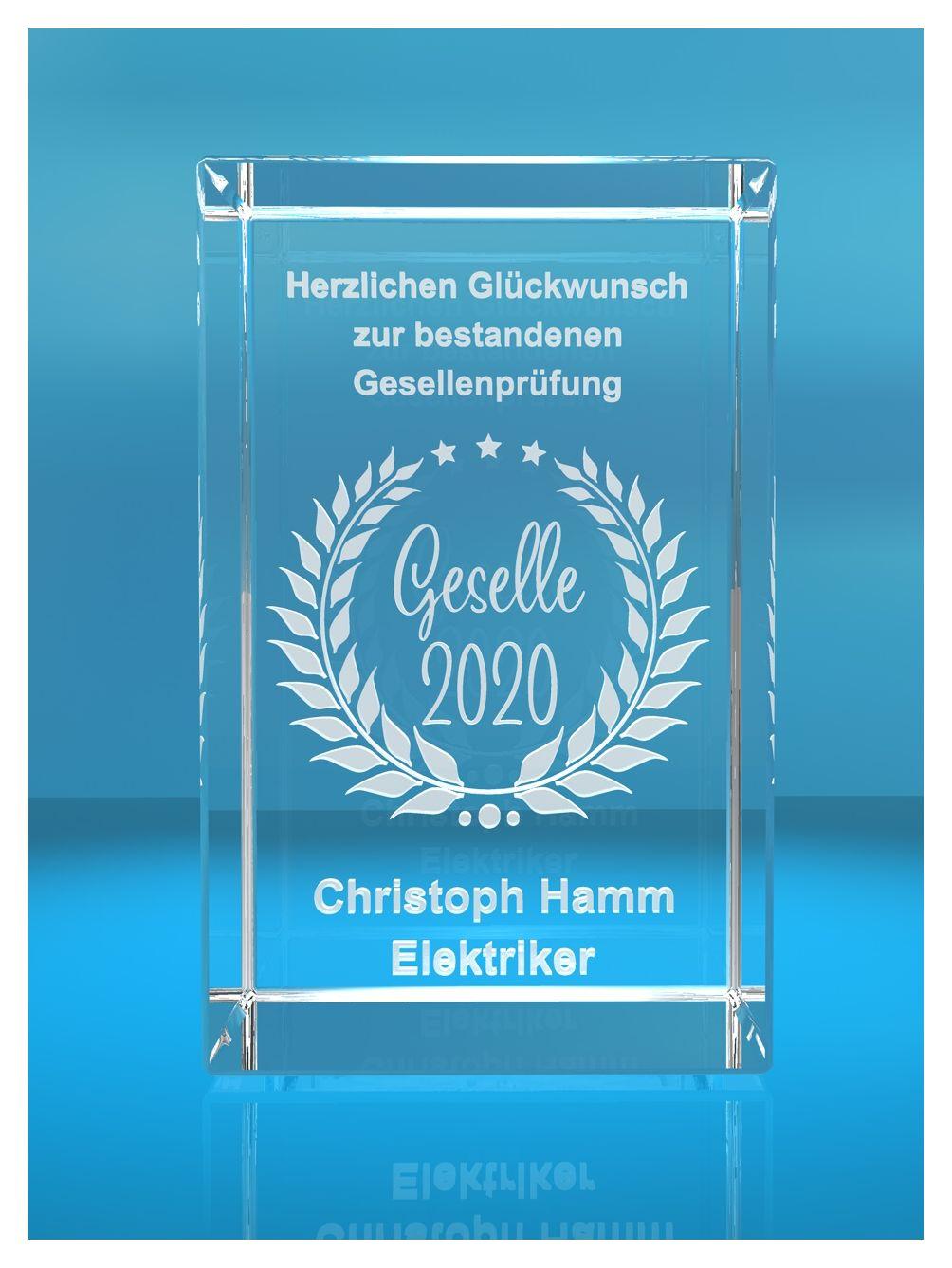 3D Glasquader Geselle 2020 Glückwunsch mit Wunschtext Geschenk zur Gesellenprüfung 3D Glasquader Geselle 2020 Glückwunsch mit Wunschtext Geschenk zur Gesellenprüfung