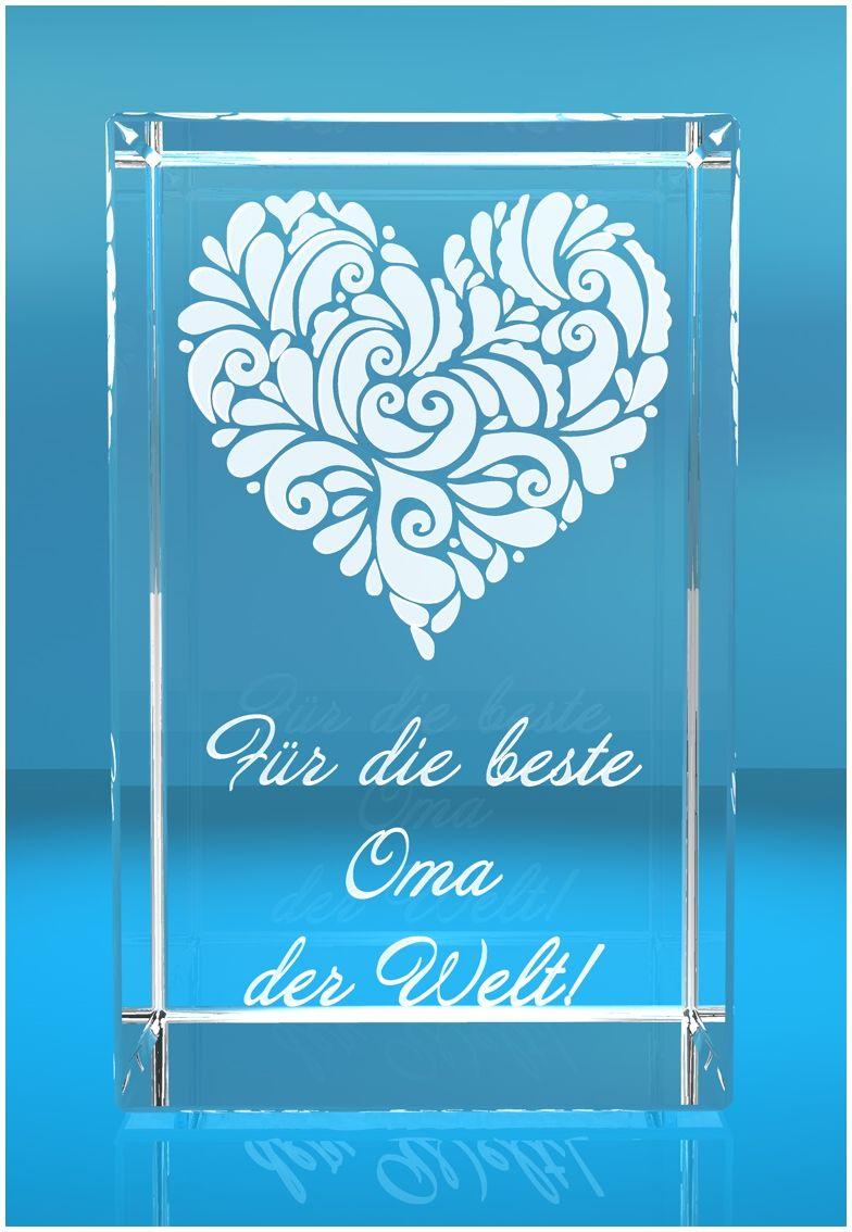 3D Glasquader Motiv: Verziertes Herz Beste Oma der Welt! 3D Glasquader Motiv: Verziertes Herz Beste Oma der Welt!