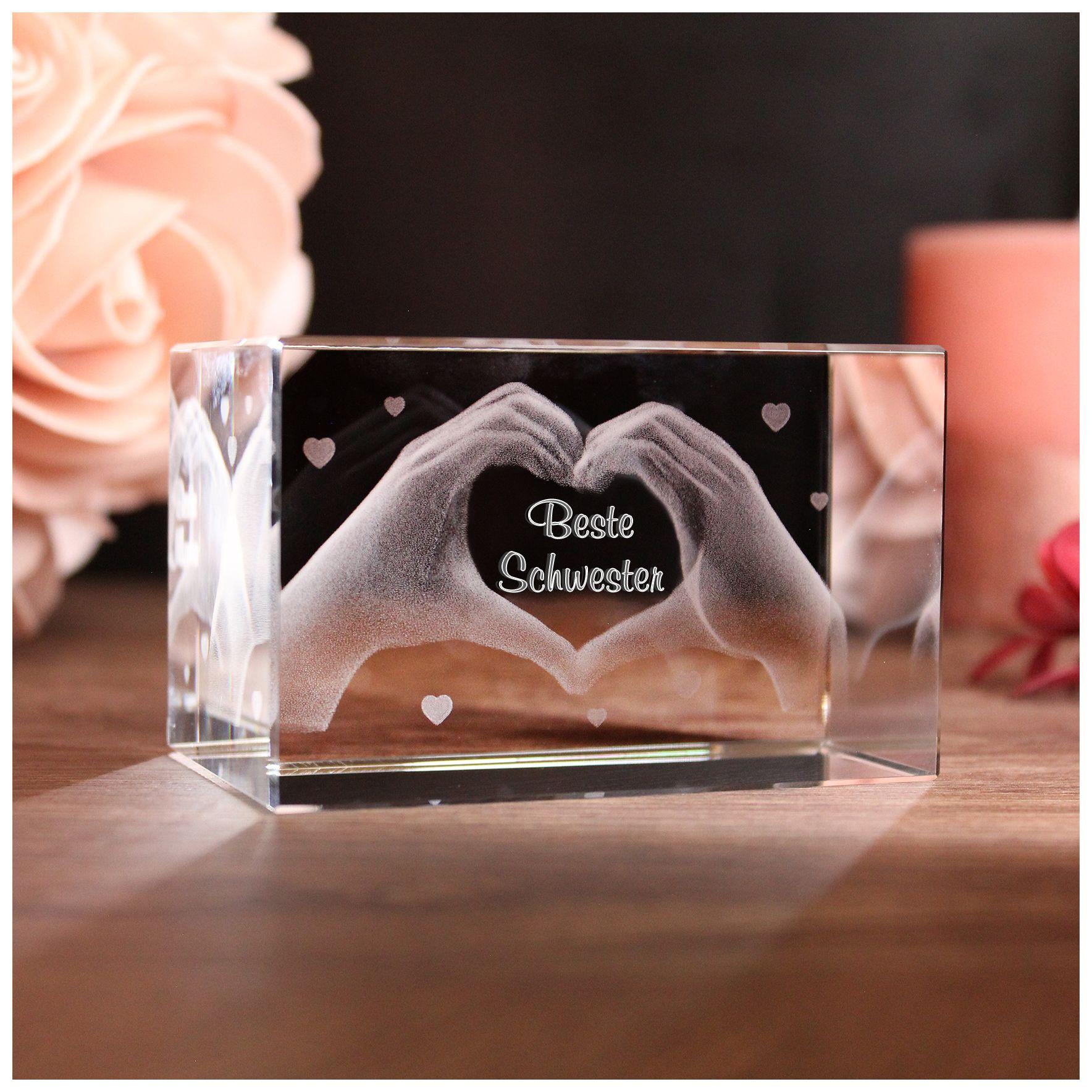 LoveGoals 3D Glaskristall | Motiv Hände | Beste Schwester