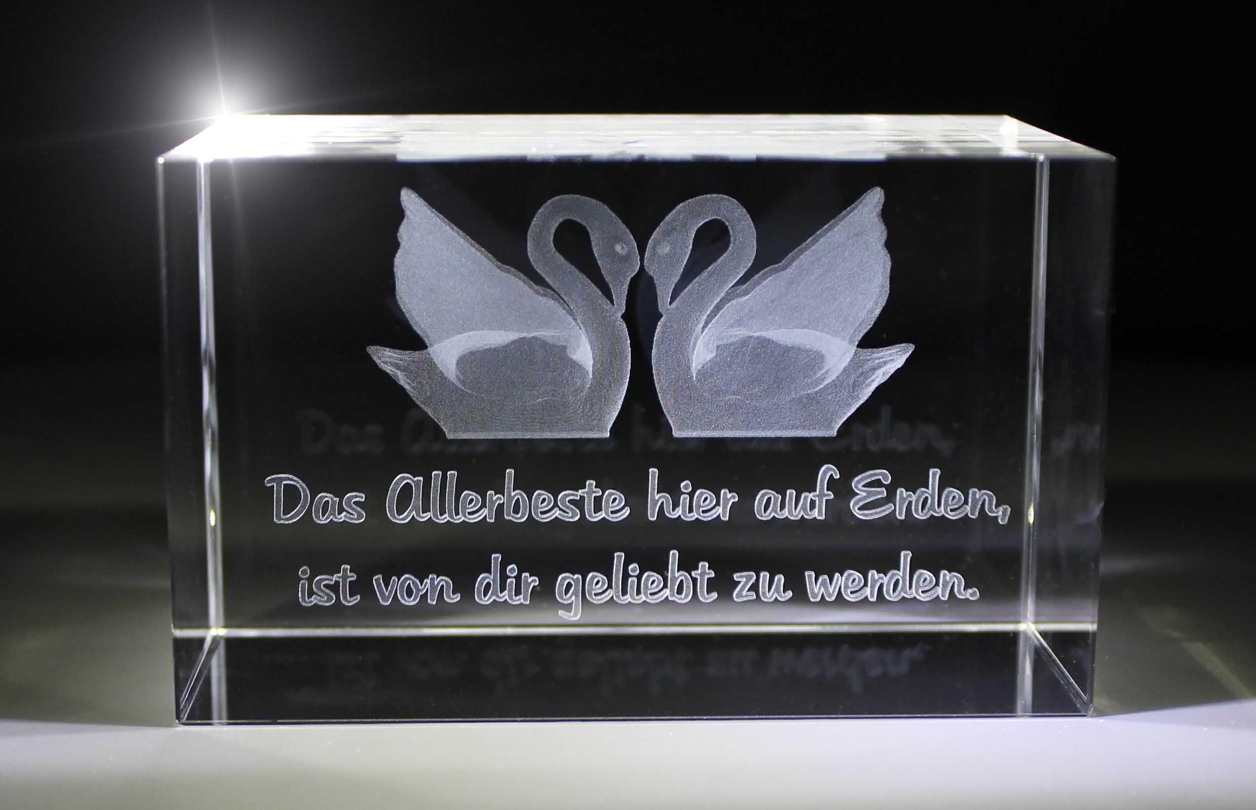 3D Glasquader Zwei Schwäne Das allerbeste hier auf Erden... 3D Glasquader Zwei Schwäne Das allerbeste hier auf Erden...