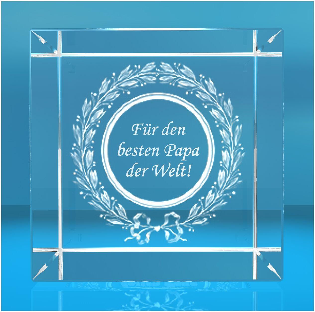 3D Glaswürfel   Motiv: Lorbeerkranz   Für den besten Papa der Welt!
