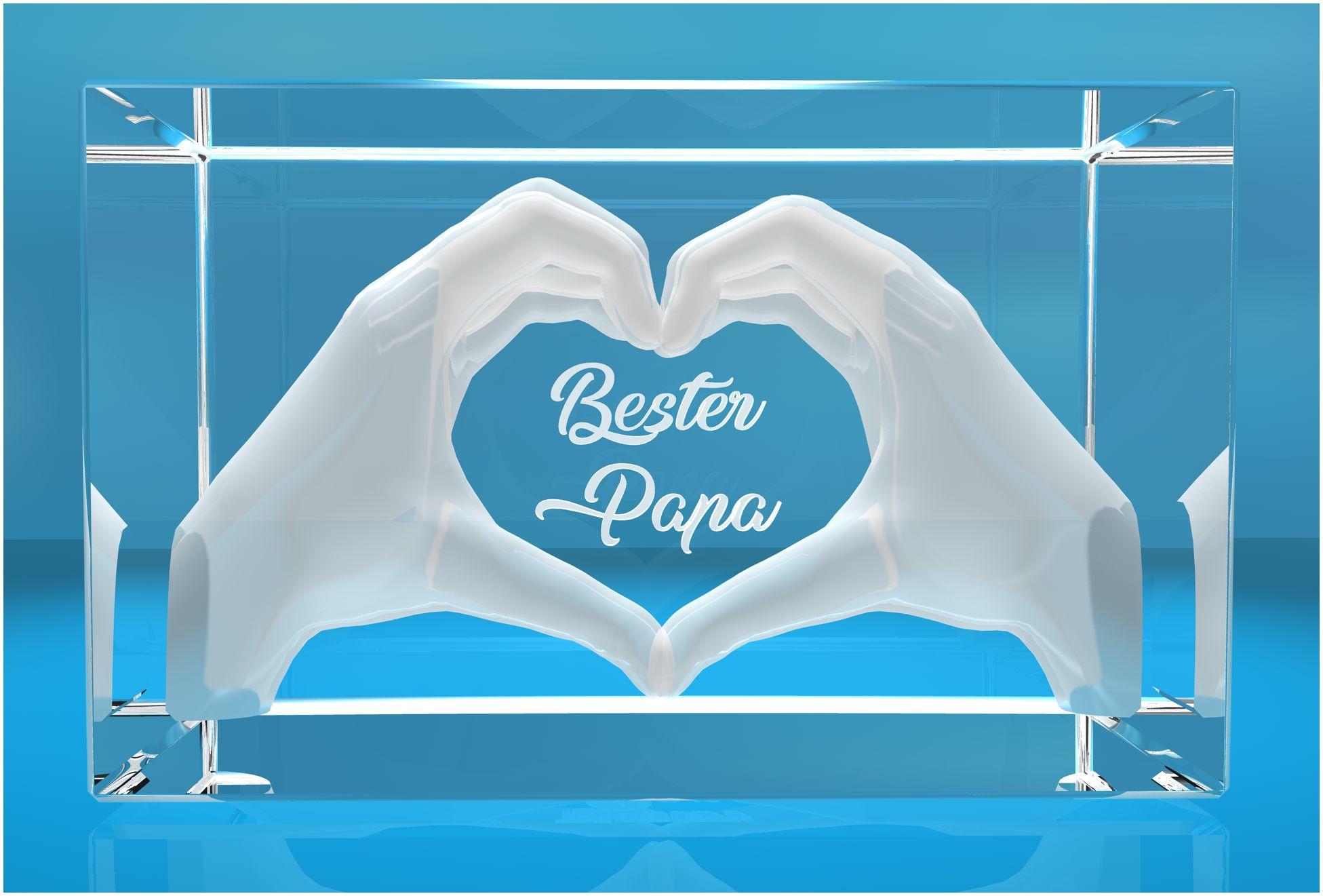 3D Glasquader I Herz aus Händen mit Gravur I Text: Bester Papa! 3D Glasquader I Herz aus Händen mit Gravur I Text: Bester Papa!