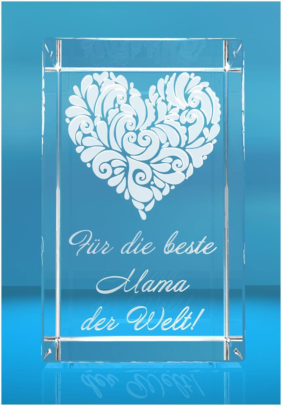 3D Glas Kristall Quader I Herz aus Händen mit Gravur I Text Beste Tante! 