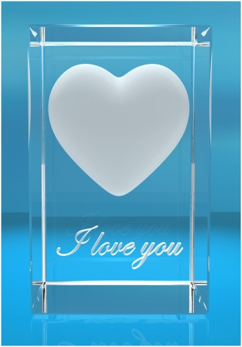 3D Glasquader I Herz I Text: I love you