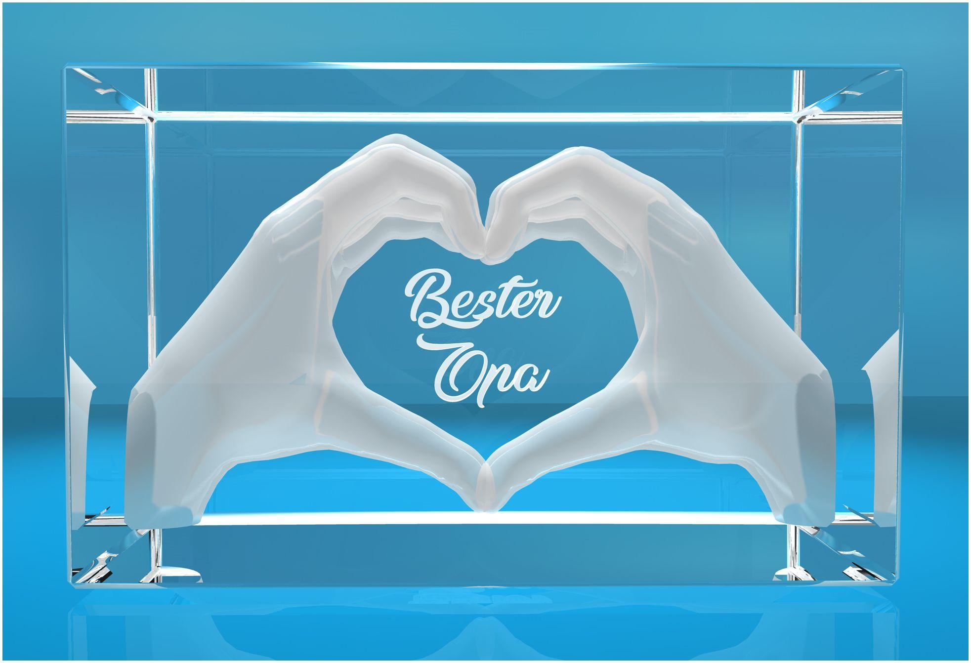 3D Glasquader I Herz aus Händen mit Gravur I Text: Bester Opa! 3D Glasquader I Herz aus Händen mit Gravur I Text: Bester Opa!