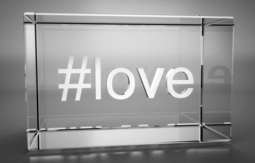 3D Glasquader Motiv Hashtag #love 3D Glasquader Motiv Hashtag #love
