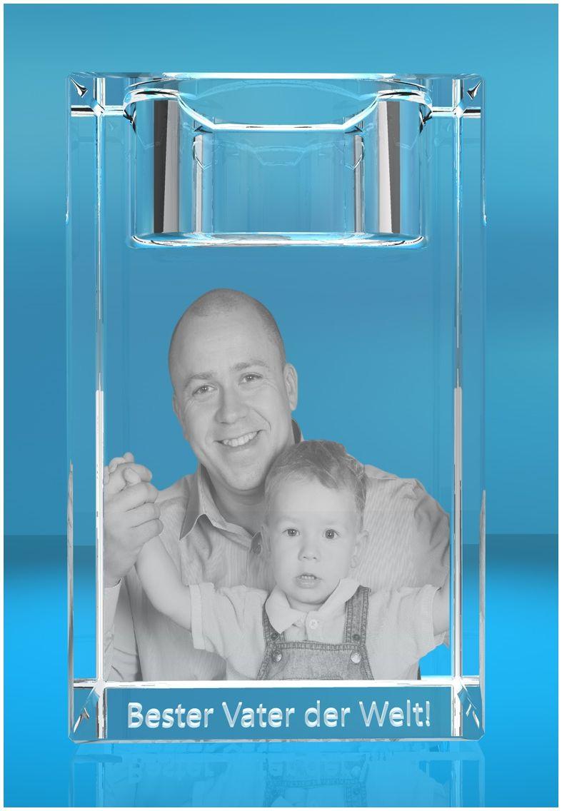 2D Glas Kristall Teelichthalter mit Gravur Deines Fotos / Textes