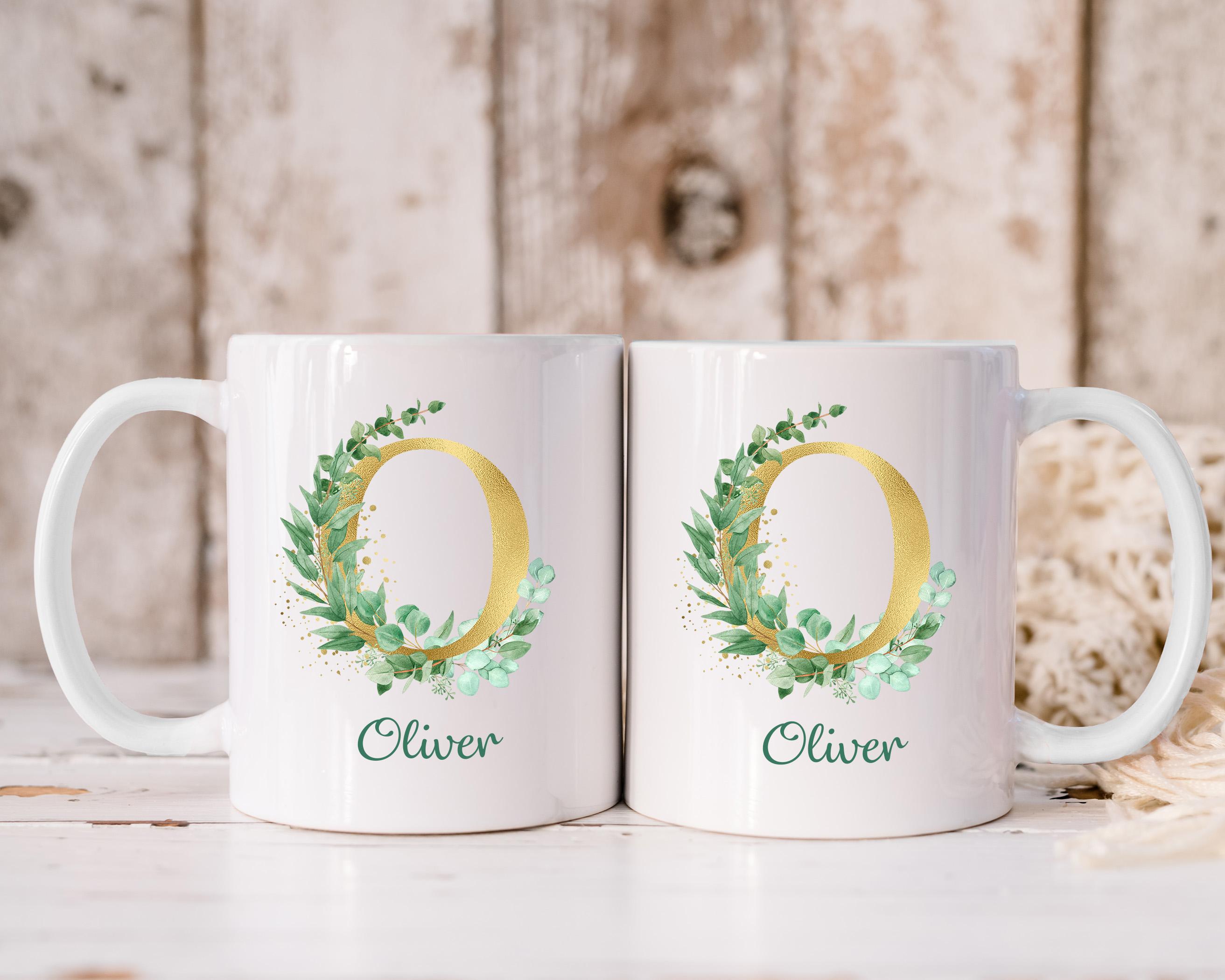 LOVEGOALS Kaffeetasse Eukalyptus Namenstasse Monogramm personalisiert incl. Deinem Wunschnamen