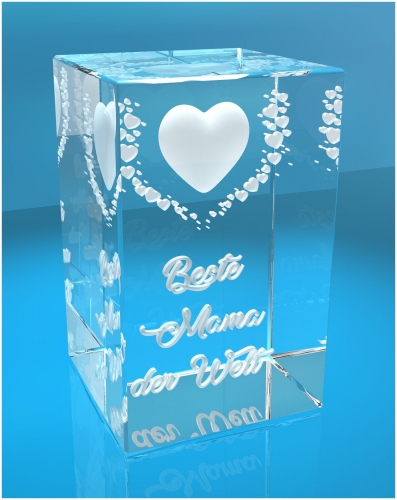 VIP-LASER   3D Kristall   Motiv: Fliegende Herzen   Beste Mama der Welt
