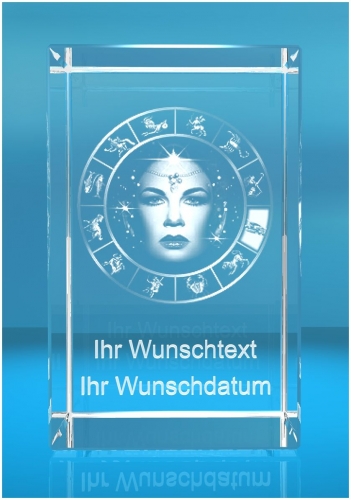 3D Glasquader Motiv: Sternzeichen Jungfrau + Wunschtext 3D Glasquader Motiv: Sternzeichen Jungfrau + Wunschtext