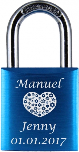 LoveGoals Liebesschloss Motiv M017 - Farbe: Blau