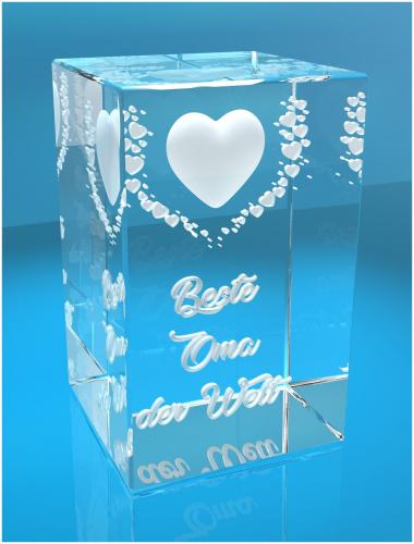 VIP-LASER   3D Kristall   Motiv: Fliegende Herzen   Beste Oma der Welt