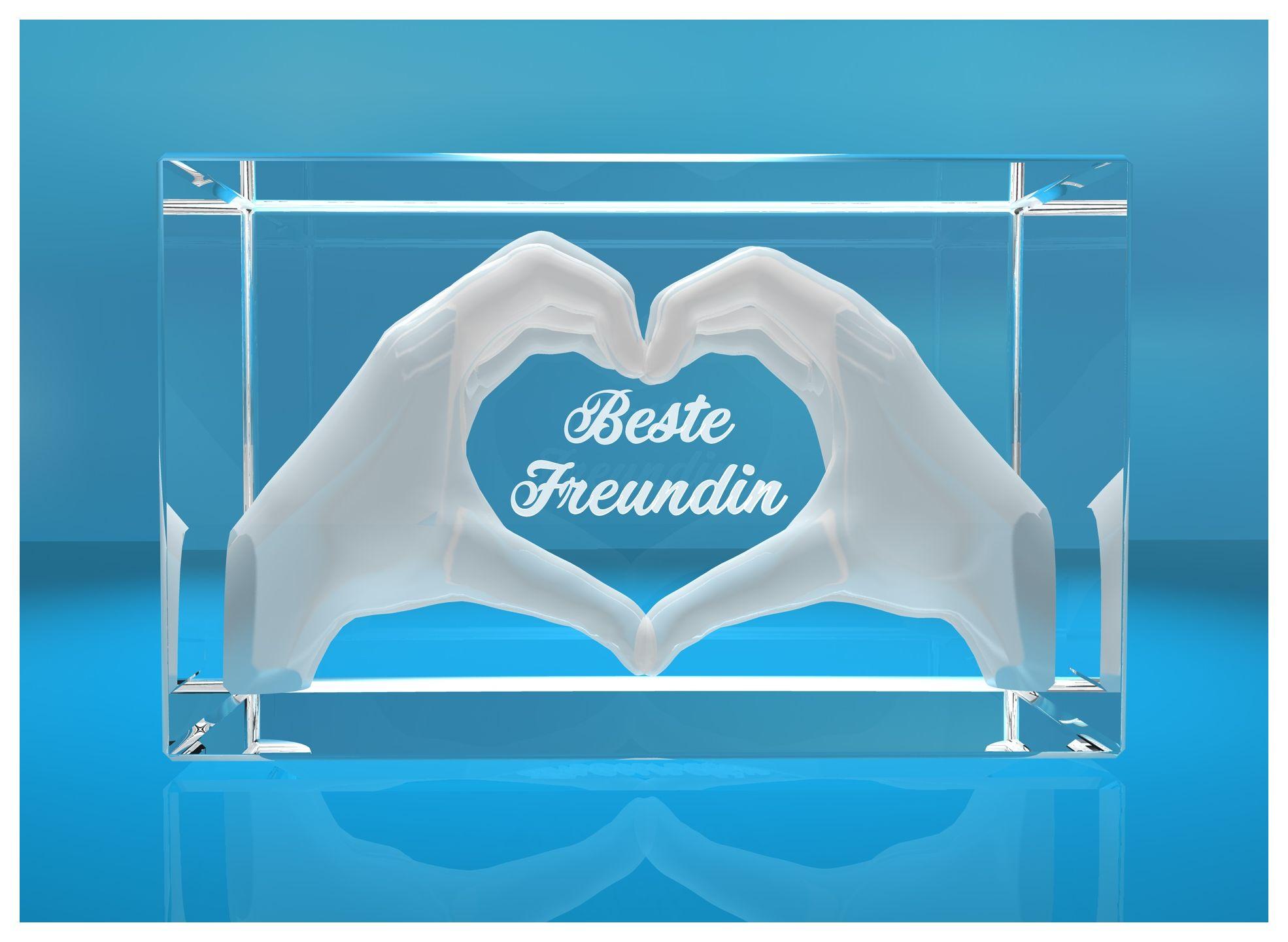 3D Glasquader I Herz aus Händen mit Gravur I Text: Beste Freundin 3D Glasquader I Herz aus Händen mit Gravur I Text: Beste Freundin