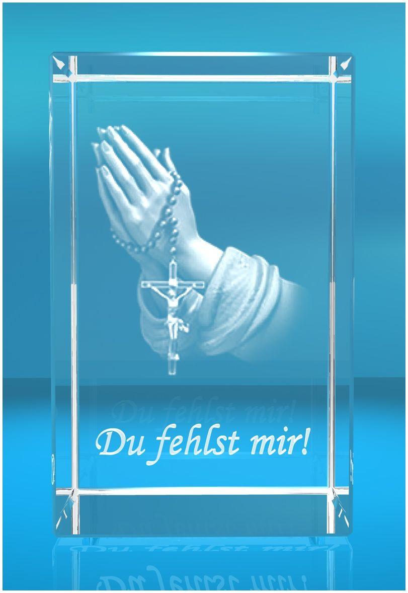 3D Glasquader Motiv: Betende Hände Text: Du fehlst mir! 3D Glasquader Motiv: Betende Hände Text: Du fehlst mir!