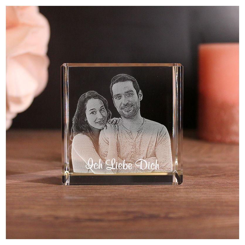 3D Glasfoto Würfel mit Deinem Wunschfoto und Wunschtext