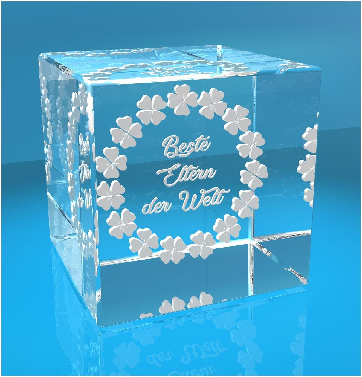 3D Glaswürfel   Motiv Kleeblatt