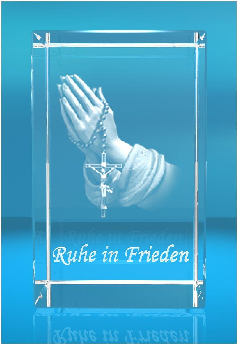 3D Glasquader Motiv: Betende Hände Text: Ruhe in Frieden 3D Glasquader Motiv: Betende Hände Text: Ruhe in Frieden