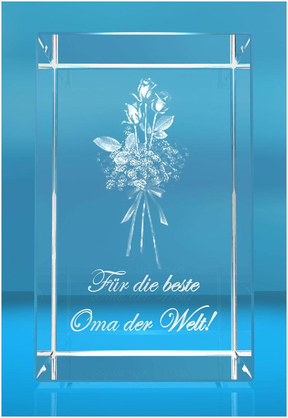 3D Glasquader Motiv: Rosenstrauss Beste Oma der Welt 3D Glasquader Motiv: Rosenstrauss Beste Oma der Welt